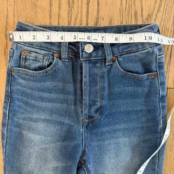 Vanilla Star Women’s Blue Distressed High Rise Button Fly Skinny Jeans Size 0/24 - Picture 6 of 11